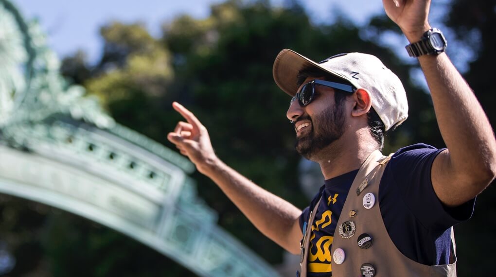 Cal student near the Sather Gate