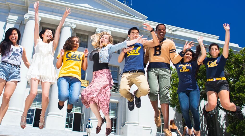 Group of Berkeley students jumping